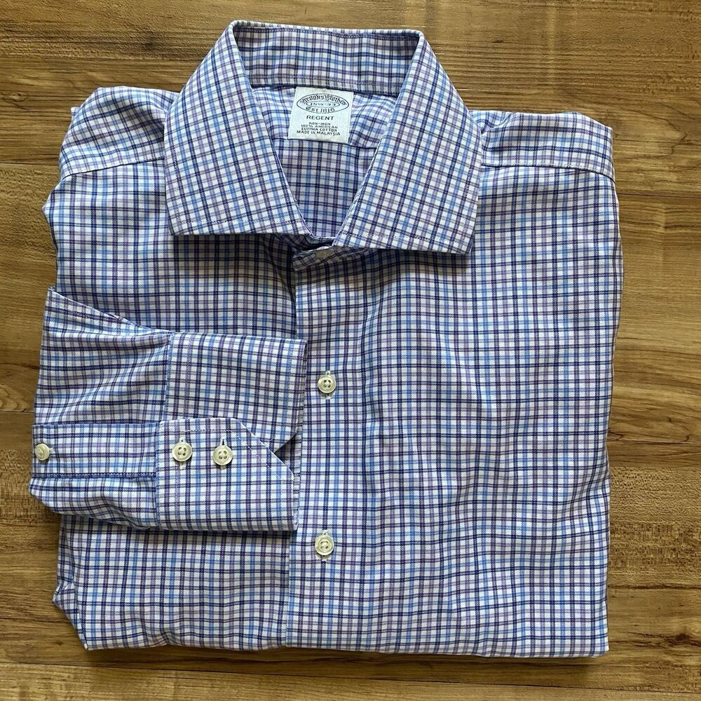 Brooks Brothers Men's 15.5x33 Regent Plaid Supima Button Up Non-Iron Shirt Blue